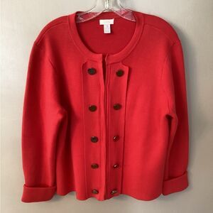 CHICO'S SIZE 3 XL 16 CORAL COTTON SWEATER JACKET HOOK AND EYE CLOSURE
